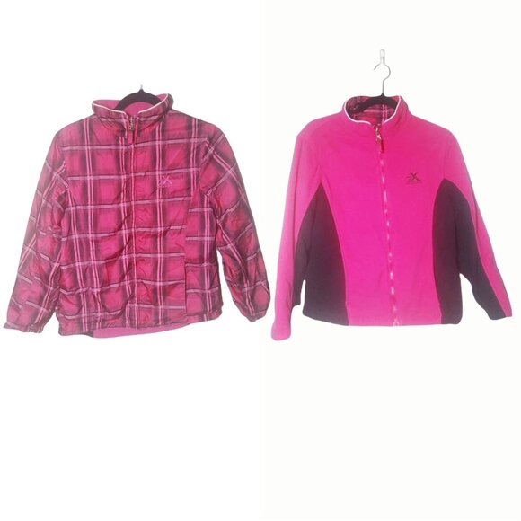ZeroXposur Girls Pink Reversible Full Zip Plaid Fleece Jacket Size Large - Picture 1 of 10